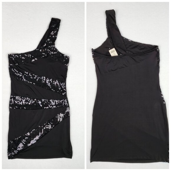 Arden B Womens One Shoulder Sequin Dress Size L Black NWT - Picture 5 of 7